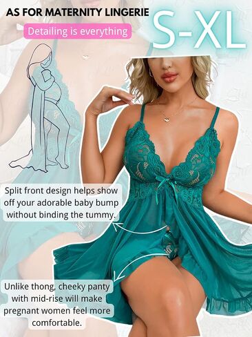 Kaei&Shi Maternity Long Dress, Wirefree Lace Bra, Mid-Rise Panty, 2Pc Babydoll in Saudi Arabia