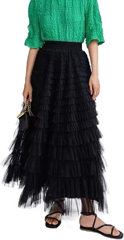 Mliyasan Women’s Multilayer Ruffles Tulle Skirt Pleated High Waist Fluffy Maxi Skirt Fairy Cake Dress Long Tutu Party Skirt in Kuwait
