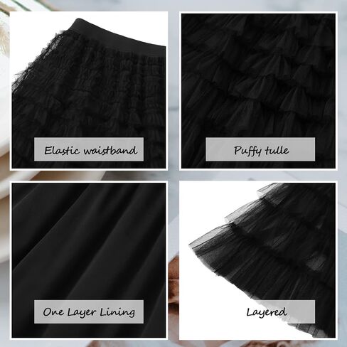 Mliyasan Women’s Multilayer Ruffles Tulle Skirt Pleated High Waist Fluffy Maxi Skirt Fairy Cake Dress Long Tutu Party Skirt in Kuwait