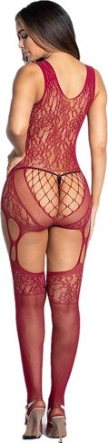 Women Fishnet Bodystocking Attached Stockings Sexy Lingerie Lace Bodysuit One Piece Babydoll in Kuwait