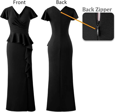 VFSHOW Womens Ruched Wrap V Neck Ruffle Formal Prom Peplum High Slit Maxi Dress 2023 Wedding Guest Cocktail Evening Long Gown in Saudi Arabia