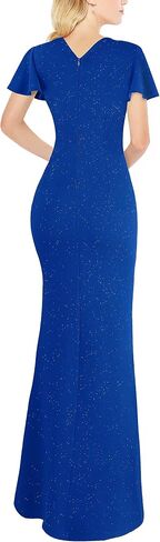 VFSHOW Womens Ruched Wrap V Neck Ruffle Formal Prom Peplum High Slit Maxi Dress 2023 Wedding Guest Cocktail Evening Long Gown in Saudi Arabia