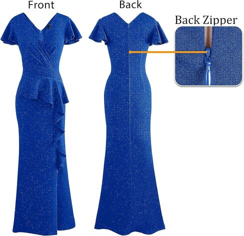 VFSHOW Womens Ruched Wrap V Neck Ruffle Formal Prom Peplum High Slit Maxi Dress 2023 Wedding Guest Cocktail Evening Long Gown in Saudi Arabia