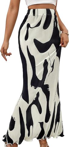 GORGLITTER Women's Graphic Print Frill Trim High Waisted Bodycon Maxi Skirt in Saudi Arabia