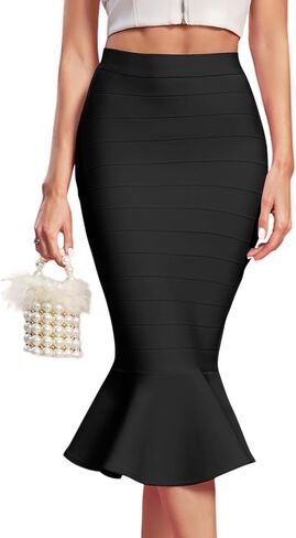 تنورة Maketina نسائية أساسية عالية الخصر على شكل ذيل السمكة، تنورة ضيقة على شكل حورية البحر، تنورة متوسطة الطول للحفلات المسائية in Kuwait