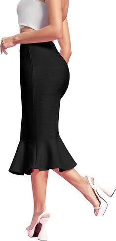 تنورة Maketina نسائية أساسية عالية الخصر على شكل ذيل السمكة، تنورة ضيقة على شكل حورية البحر، تنورة متوسطة الطول للحفلات المسائية in Kuwait