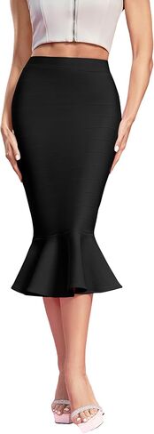 تنورة Maketina نسائية أساسية عالية الخصر على شكل ذيل السمكة، تنورة ضيقة على شكل حورية البحر، تنورة متوسطة الطول للحفلات المسائية in Kuwait