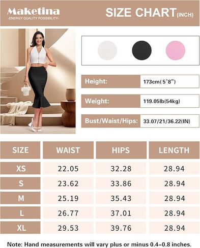 تنورة Maketina نسائية أساسية عالية الخصر على شكل ذيل السمكة، تنورة ضيقة على شكل حورية البحر، تنورة متوسطة الطول للحفلات المسائية in Kuwait