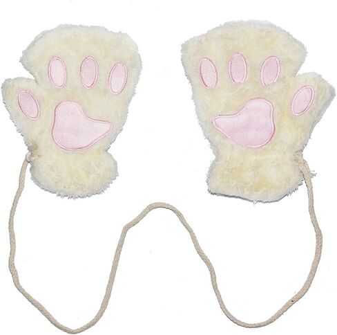 Chiclinco Women Fingerless Paw Gloves, Plush Cat Bear Claw Plush Mittens Half Finger Glove for Teens Kids in Kuwait