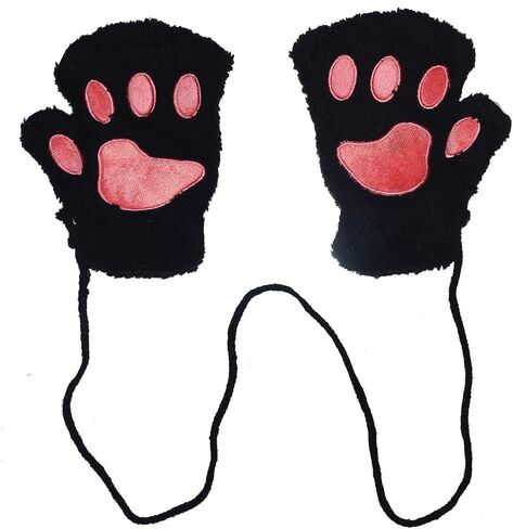 Chiclinco Women Fingerless Paw Gloves, Plush Cat Bear Claw Plush Mittens Half Finger Glove for Teens Kids in Kuwait