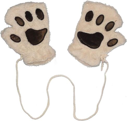 Chiclinco Women Fingerless Paw Gloves, Plush Cat Bear Claw Plush Mittens Half Finger Glove for Teens Kids in Kuwait