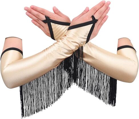 قفازات شرابة بدون أصابع، قفازات من الساتان، قفازات بطول الكوع، قفازات أوبرا من عشرينيات القرن العشرين، قفازات تنكرية للنساء والفتيات in Kuwait