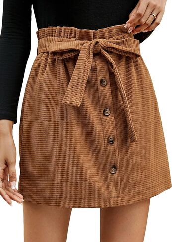 WDIRARA Women's Bow Front Belted Button Front High Waisted Slim Fitted Casual Mini Skirts in Saudi Arabia
