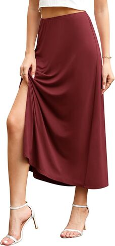 Jouica Womens Summer Casual Elegant Elastic High Waist Side Split Summer Beach Sexy Midi Skirt for Women 2024 in Kuwait