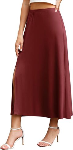 Jouica Womens Summer Casual Elegant Elastic High Waist Side Split Summer Beach Sexy Midi Skirt for Women 2024 in Kuwait