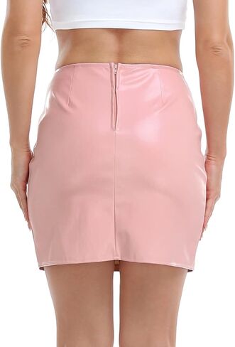 تنورة HDE النسائية من الجلد الصناعي، تنورة ضيقة عالية الخصر مع فتحة in Kuwait