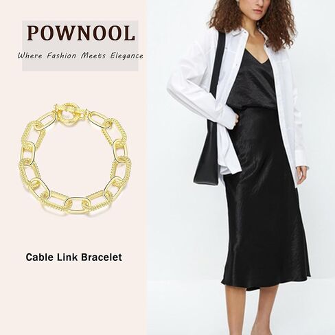 POWNOOL كابل ربط سوار للنساء-الذهب والفضة دائرة سلسلة الإسورة أساور مصمم مستوحاة Dupes بيان مجوهرات هدية عيد الميلاد in Kuwait