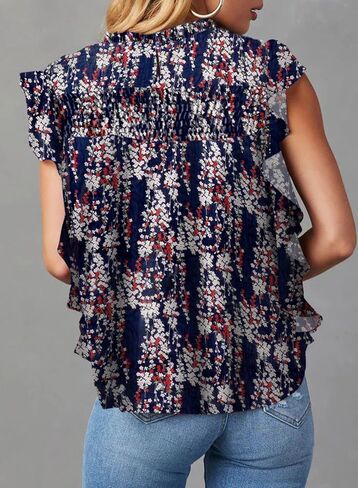 Dokotoo ملابس علوية نسائية صيفية كاجوال بياقة دائرية وطبعة زهور قمصان بيبي دول بأكمام قصيرة مكشكشة in Kuwait