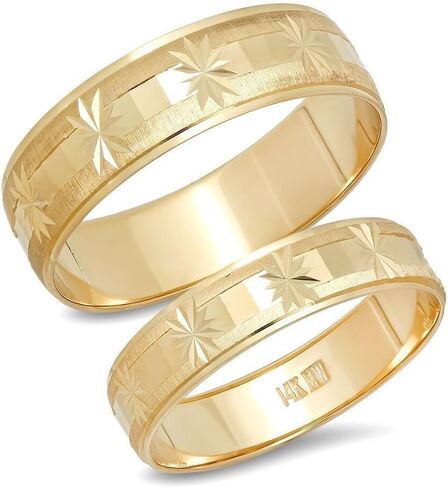 Sage Designs Los Angeles Jewellers له ولها خواتم من الذهب الأصفر الخالص عيار 14 قيراط بتصميم ندفة الثلج للعروس والعريس متطابقين مع خاتم الزفاف أو مجموعة الذكرى السنوية in Kuwait