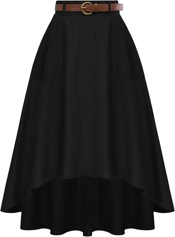 تنورة غير متماثلة من Belle Poque مع جيوب تنانير متوسطة الطول عالية الخصر للنساء تنورة صيفية مع حزام 2024 in Saudi Arabia