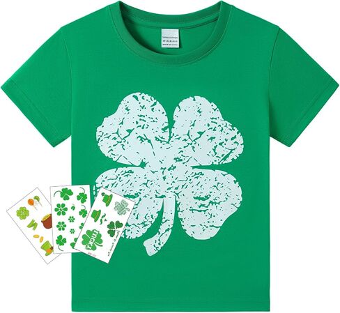 قميص MERIABNY Kids St Patricks Day قميص Lucky Shamrock قصير الأكمام للأعمار من 4 إلى 11 عامًا in Saudi Arabia