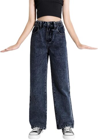 روموي بنطلون جينز كلاسيكي للبنات بخصر مرتفع وقصة مستقيمة وقصة عادية in Kuwait