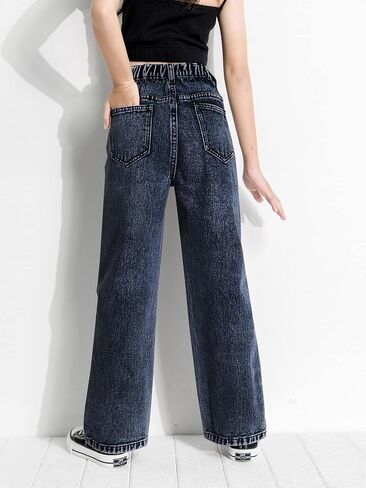 روموي بنطلون جينز كلاسيكي للبنات بخصر مرتفع وقصة مستقيمة وقصة عادية in Kuwait