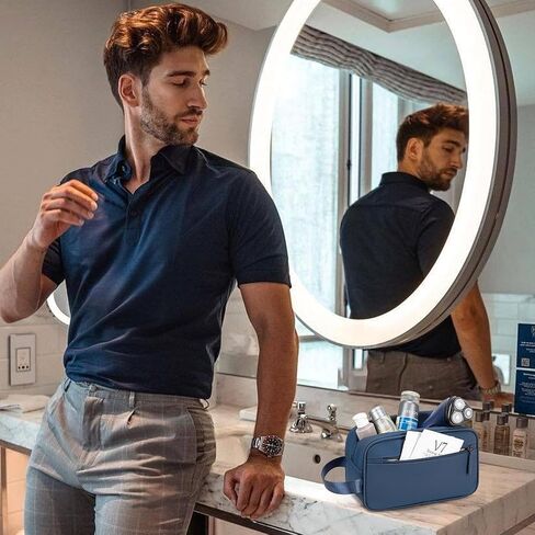 حقيبة أدوات الزينة للسفر للرجال، أدوات الزينة المصنوعة من جلد البولي يوريثان، حقائب حلاقة مقاومة للماء، حقيبة صغيرة لتنظيم نظافة الحمام، هدية للرجال والنساء وإكسسوارات السفر in Kuwait