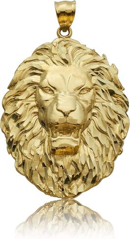 LoveBling 10k Yellow Gold Lion Head Pendant (2.34" x 1.45") in Kuwait