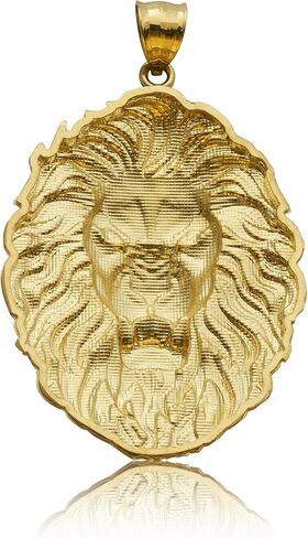 LoveBling 10k Yellow Gold Lion Head Pendant (2.34" x 1.45") in Kuwait