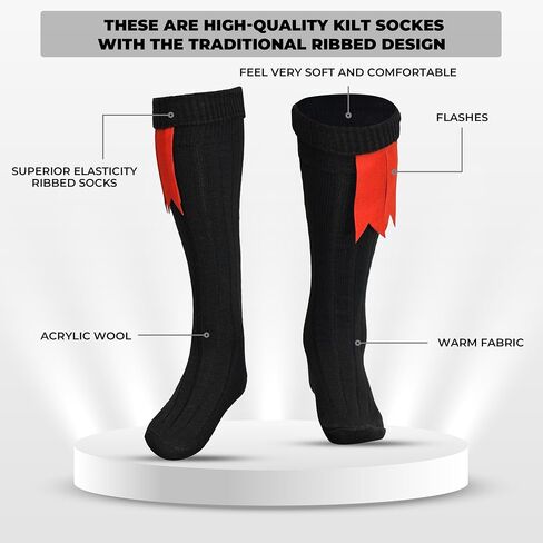 Highland Scottish Wool Blend Kilt Hose for Men Ribbed Socks for USA Shoe Sizes in Kuwait