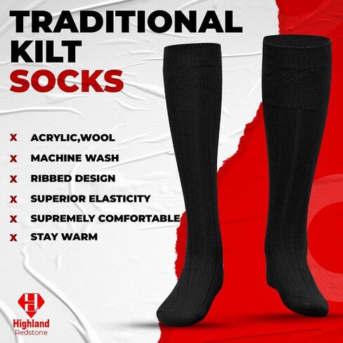 Highland Scottish Wool Blend Kilt Hose for Men Ribbed Socks for USA Shoe Sizes in Kuwait