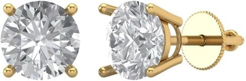 3.9ct Round Cut Solitaire White Created Sapphire Unisex Stud Earrings 14k Yellow Gold Screw Back conflict free Jewelry in Saudi Arabia