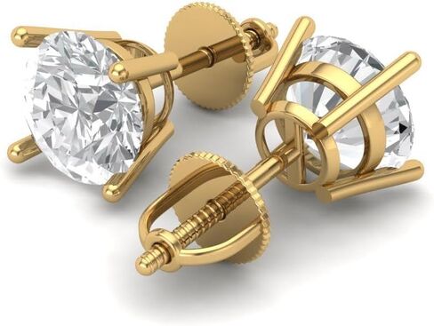3.9ct Round Cut Solitaire White Created Sapphire Unisex Stud Earrings 14k Yellow Gold Screw Back conflict free Jewelry in Saudi Arabia