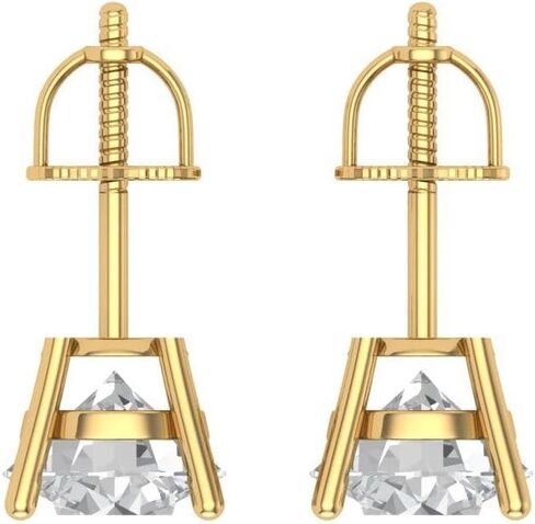 3.9ct Round Cut Solitaire White Created Sapphire Unisex Stud Earrings 14k Yellow Gold Screw Back conflict free Jewelry in Saudi Arabia