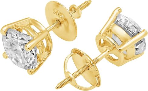 3.9ct Round Cut Solitaire White Created Sapphire Unisex Stud Earrings 14k Yellow Gold Screw Back conflict free Jewelry in Saudi Arabia