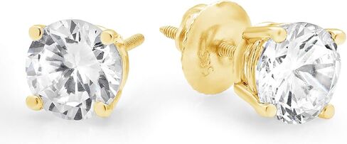 3.9ct Round Cut Solitaire White Created Sapphire Unisex Stud Earrings 14k Yellow Gold Screw Back conflict free Jewelry in Saudi Arabia