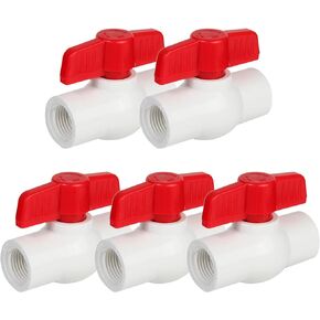 5 Pack 1'' PVC Ball Valves, T-handle Water Shut-Off Ball Valve Threaded (NPT), PVC Ball Valve 1 inch for Water Project, Swiming Pool, Sewage Pump, Irrigation System, Rated at 150 PSI, Thread