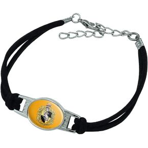 Harry Potter Hufflepuff Painted Crest Novelty Suede Leather Metal Bracelet - Black