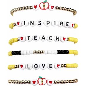 tenghong2021 Teacher Seed Beaded Bracelets Set for Women Appreciation Stackable Stretch Bracelet Handmade Ploymer Clay Beaded Love Teach Inspire Bracelets for Women Girls Teacher's Gifts Jewelry