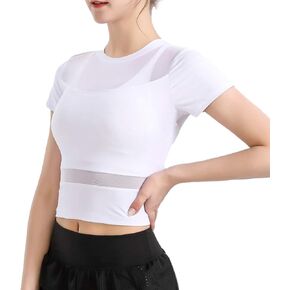 DREAM SLIM Crop Workout Tops for Women Girls Short Sleeve Slim Fit Yoga Athletic Shirts Mesh Workout Tops