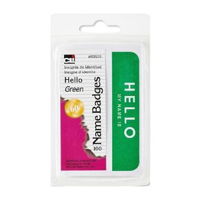 Charles Leonard Labels, Name Badge, Hello My Name Is, 3-3/8 x 2-1/4 Inch, Green, 100-Pack (93525)