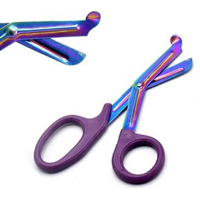 Heavy Duty Fluoride Coated Nurse Doctor Medical Paramedic Trauma Shears Scissors 7.25" (ODM) (PURPLE MULTI COLOR BLADE)