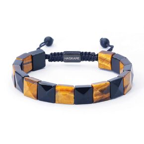 Protection Crystals Beaded Bracelets for Men, HASKARE Men Beads Bracelet Unique Gift Ideas, Real Stone Tiger Eye Obsidian Bracelet for Father Son Gifts Birthday Christmas, Handmade Drawstring Men Jewe