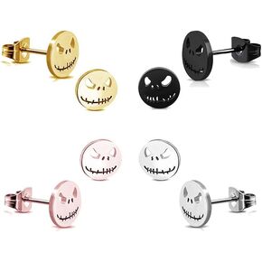 4 Pairs Stainless Steel Jack Skellington Skull Stud Earrings for Men Halloween Skeleton Head Cut-Out Stud Post Earrings Horror Halloween Atmosphere Studs Jewelry Unisex
