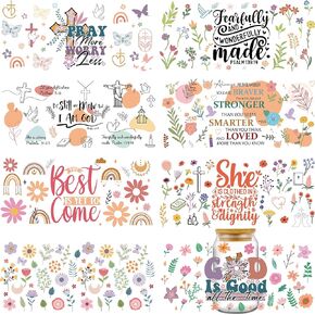 AFRITEE UV DTF Cup Wraps - 8 Sheets Butterfly Watercolor Painting Blue Pink Colorful Flower Floral Butterfly Rub on Transfers UV DTF Stickers for 16oz Glass Cups Vases Candle Holders Straws Crafts