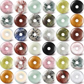 Nuenen 32 Pieces Worry Stones Donut Lucky Crystal 20 mm Gemstone Donut Disc Pendants Large Hole Quartz Amulet Lucky Crystal Stones for Witchcraft Supplies DIY Jewelry Making