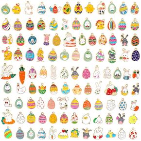 SANNIX 110Pcs Easter Charms Easter Egg Chick Bunny Rabbit Charms Bulk Gold Enamel Jewelry Making Charm Pendants for Easter Crafts Jewelry Bracelet Necklace Earrings Making