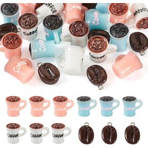 24Pcs Resin Coffee Cup Charms Pendants Mini Cute Coffee Drink Charms 3D Coffee Bean Dangle Charms Opaque Imitation Drink Charms for DIY Necklace Earring Bracelet Keychain Craft Making