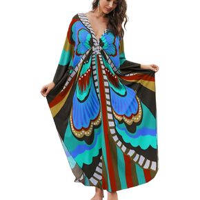 Kaftan Dresses for Women Plus Size Batwing Sleeve Caftans Long Bathing Suit Cover Up Maxi Beach Dress Loungewear